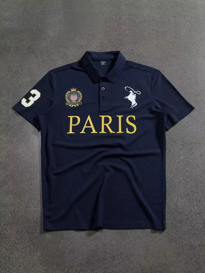 Manfinity Mode Men's Short-Sleeve Polo Shirt, Minimalist and Stylish Printed Sporty Style Polo Suitable for Summer Streetwear.