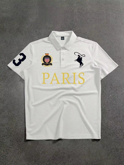 Manfinity Mode Men's Short-Sleeve Polo Shirt, Minimalist and Stylish Printed Sporty Style Polo Suitable for Summer Streetwear.